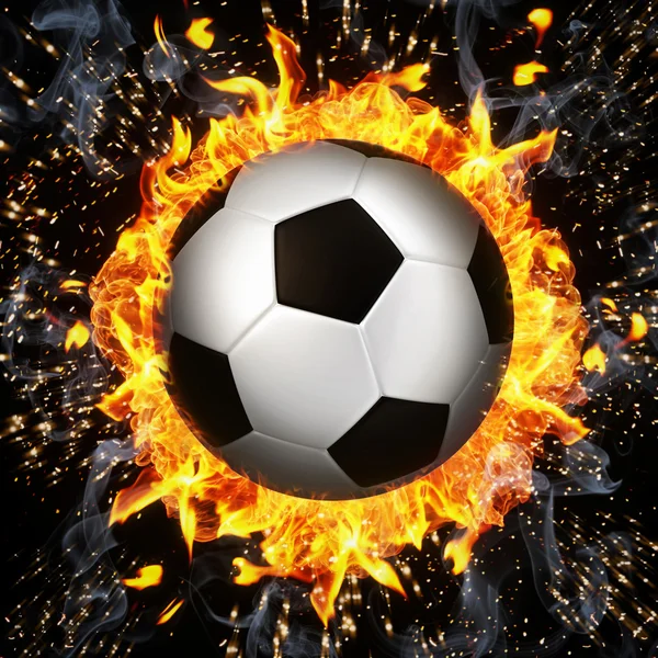 Soccer ball in fire flames — Stock Photo, Image
