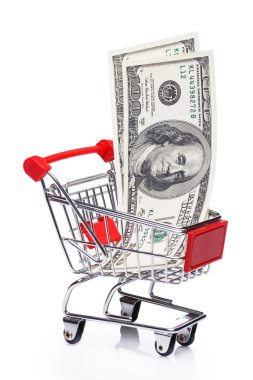 Banknot küçük alışveriş arabası içinde