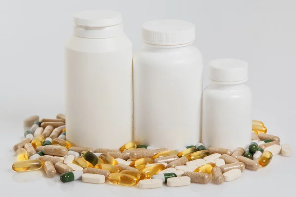 Vasi e diverse pillole — Foto Stock