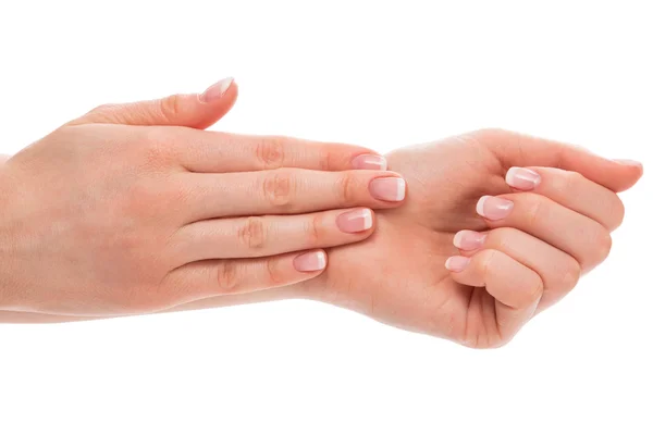 Hands with french manicure — Stock Photo, Image