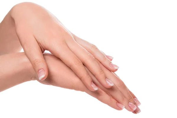 Handen met Franse manicure — Stockfoto