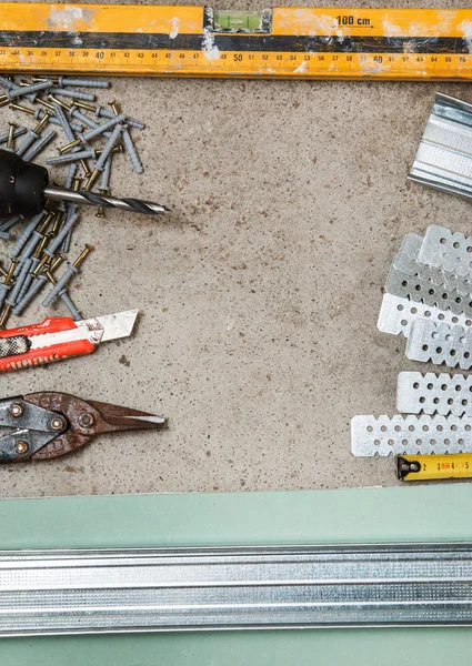 Instruments for build a plasterboard walls — Stock Photo, Image