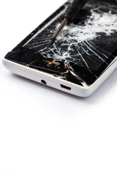 Damaged display on smartphone — Stock Photo, Image