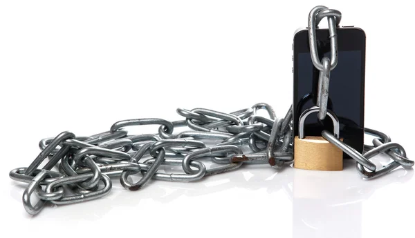 Smartphone, chain and padlock — Stock Photo, Image