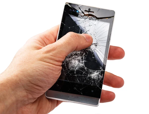 Smartphone med sprucken display — Stockfoto