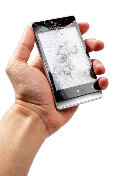 Smartphone med sprucken display — Stockfoto