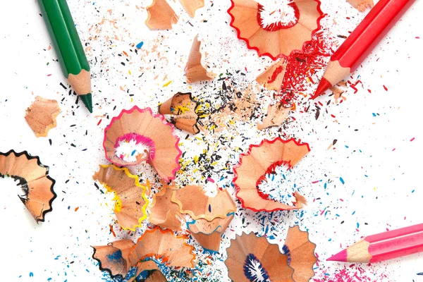 Multicolored pencils and shavings — Stock Photo, Image