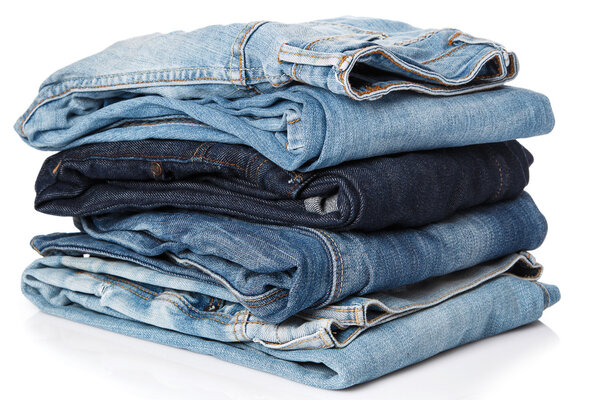 Stack of blue jeans