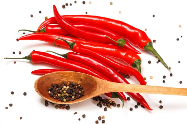 Chili rojo y semillas de pimienta seca — Foto de Stock