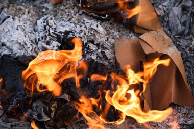 Alevler ve Küller İçinde Yanan Kağıt Paketleme.