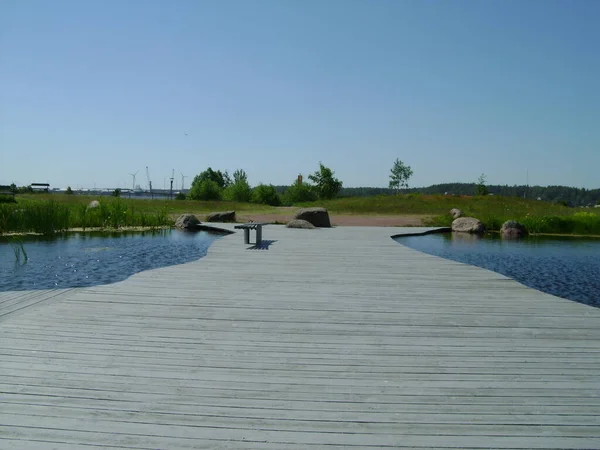 Brodge Benches Pond Park Kotka Finland — Stock Photo, Image