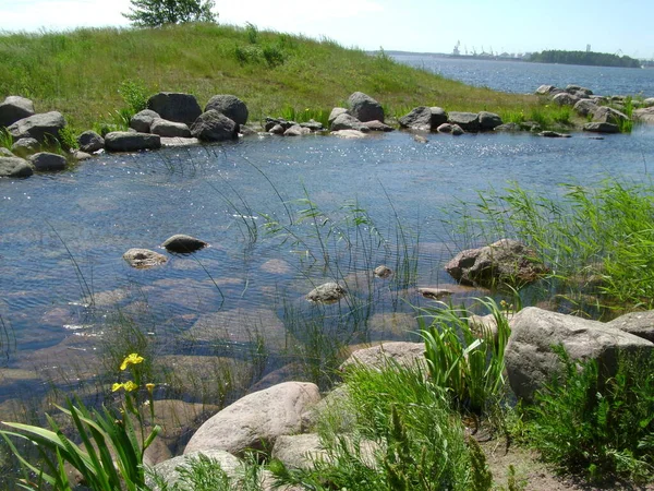 Paisagem Com Colina Verde Mar Pedras Finlândia — Fotografia de Stock