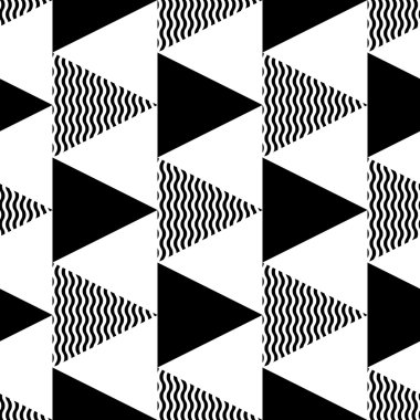 Geometric pattern of black and wavy triangles.