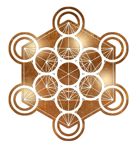 Geometria cubo metatron oro sacro rame platonico — Foto Stock