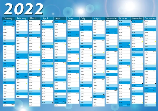 2022 calendario annuale pianificatore tascabile anno lavorativo vettore — Vettoriale Stock