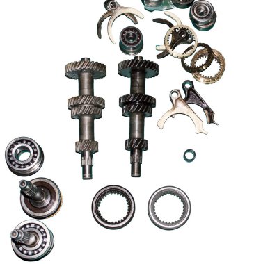 Manüel iletimin elementlerinin üst görüntüsü. Beyaz arkaplanda izole et