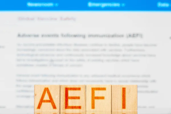 Aefi Holzwürfel Mit Der Aufschrift Aefi Komplikationen Nach Impfung — Stockfoto