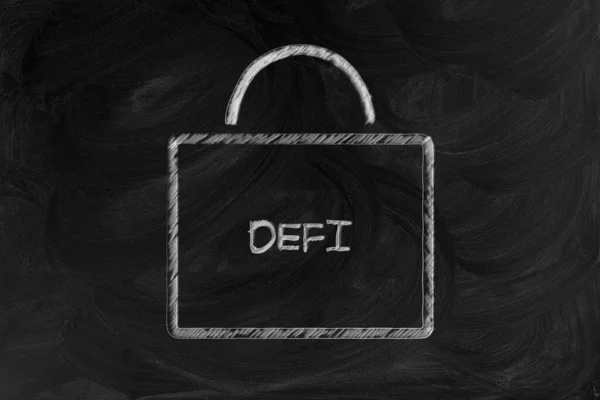 用粉笔画的公文包 上面印有 Defi 分散财务 — 图库照片