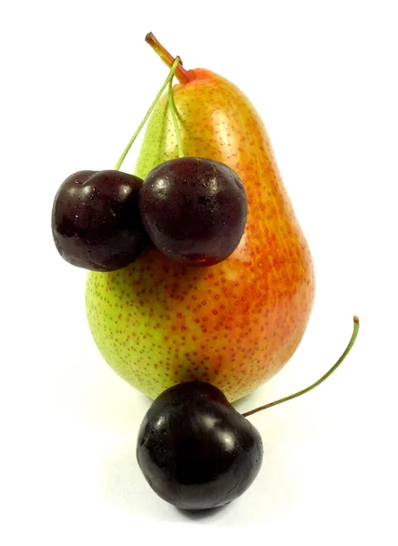 Pear and cherrys — Stock Photo, Image