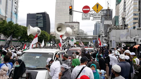 Yakarta Indonesia Noviembre 2020 Musulmanes Indonesios Frente Embajada Francia Protestan Fotos de stock libres de derechos