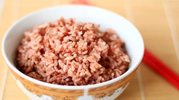 Steamed Red Rice White Bowl — Stock Photo, Image