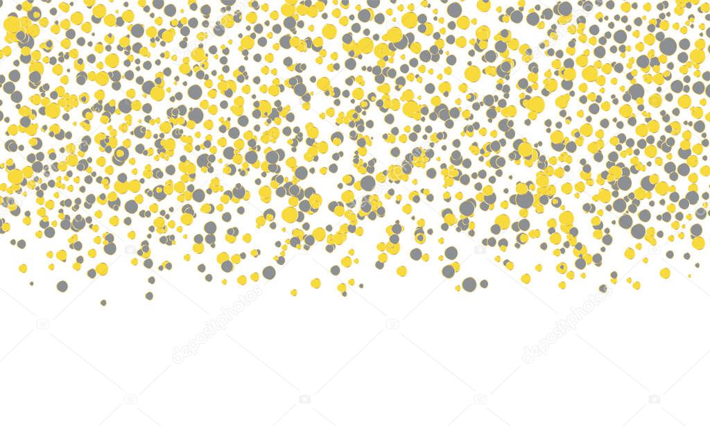 Falling confetti. Yellow and gray dots background. Vector