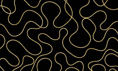 Altın çizgili desen. Siyah arkaplanda soyut altın çizgi. Devamlı bir çizgi. Vektör.