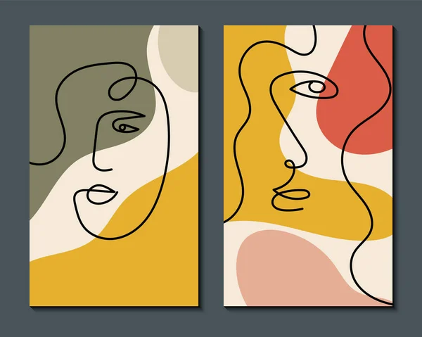 Modern abstrakt konst ansikte. Inredningsdesign. Handritade akvarell effekt måla former och linje konst ansikten. Samtida boho design. Vektorgrafik