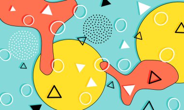 Memphis Düzeni. Eğlenceli bir arka plan. Hippi tarzı. Vektör illüstrasyonu.