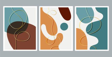 Modern soyut resim. Altın çizgiler. Sıvı geometrik şekiller kümesi. Soyut el çizimi suluboya efekt şekilleri. Ev dekorasyonu. Modern sanat baskısı. Çağdaş tasarım.