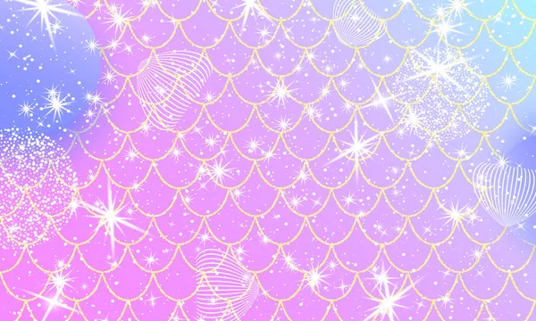 Fond princesse rose. Des étoiles magiques. Des écailles d'or. Modèle de licorne. Galaxie fantastique. — Image vectorielle