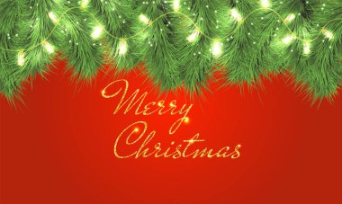 Noel ağacı dalları, ışıklar. Tatil çelengi.