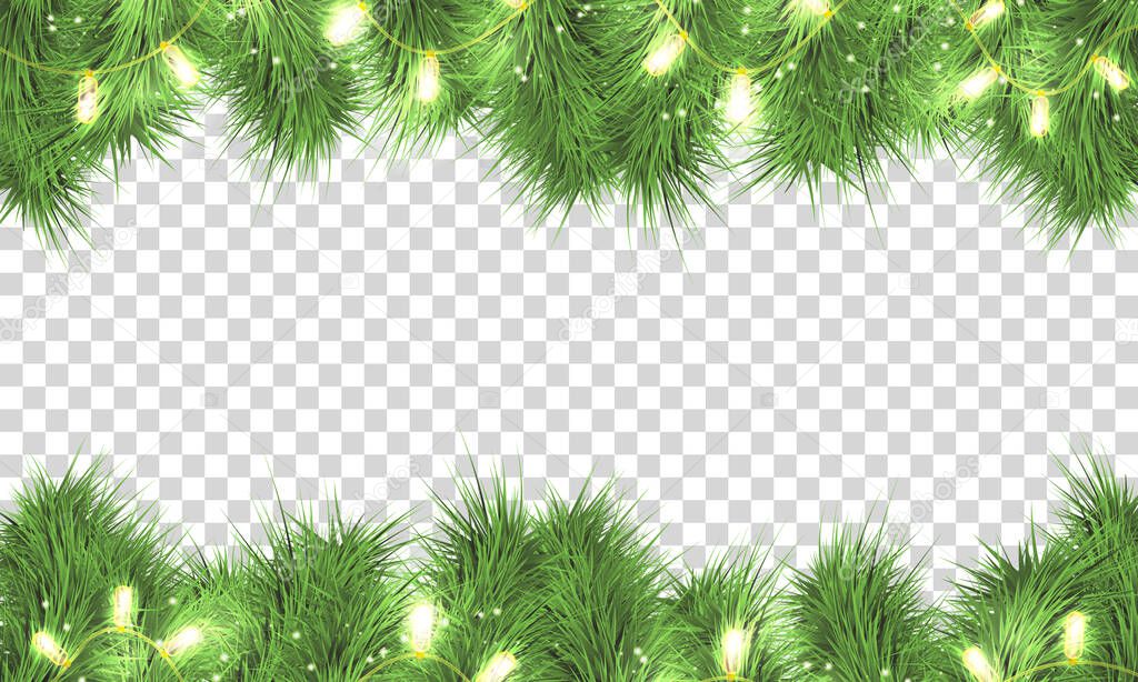 Christmas tree branches,lights, garland isolated.