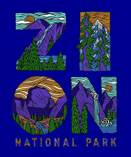 Çizimi Zion Ulusal Park Harfleri — Stok Vektör