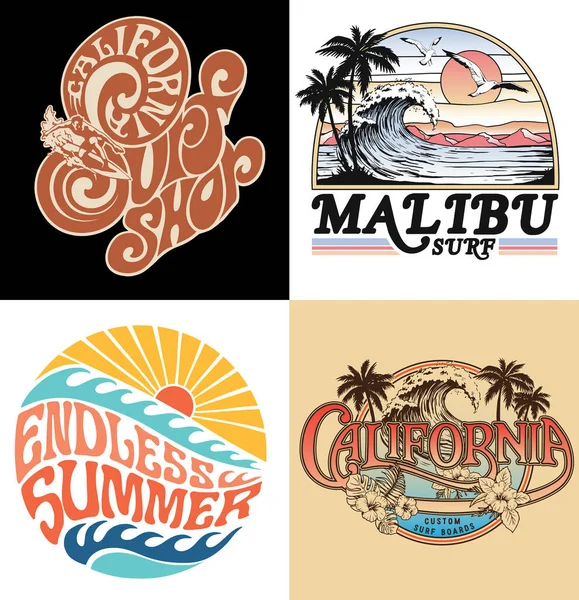 Surf Vector Graphic Set Een Collectie Van Vintage Moderne Met Stockvector