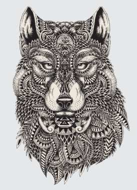 Highly detailed abstract wolf illustration clipart
