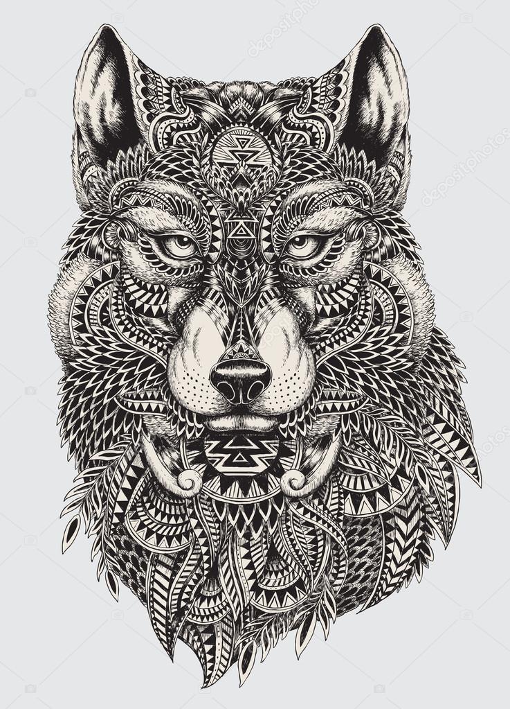 Highly detailed abstract wolf illustration