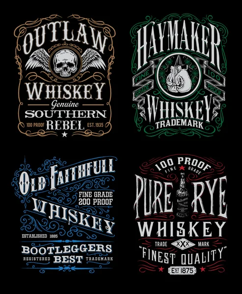 Vintage Whiskey etiqueta camiseta gráfico conjunto — Vector de stock