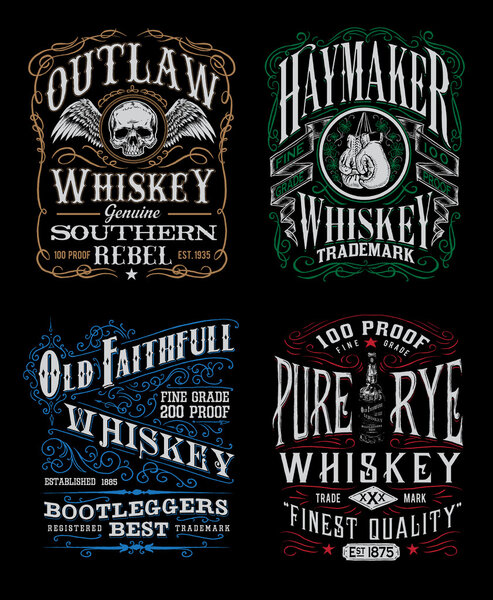 Vintage Whiskey Label T-shirt Graphic Set