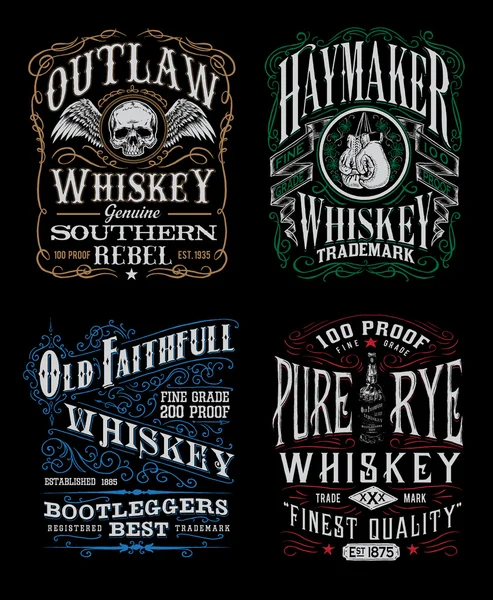 Vintage Whiskey etikett T-shirt grafiska Set Stockvektor
