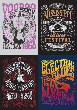 Vintage Rock Poster T-shirt Design Set