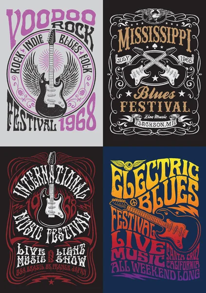 Vintage Rock Poster conjunto de diseño de camiseta — Vector de stock