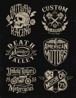 One color vintage motorcycle graphic set clipart