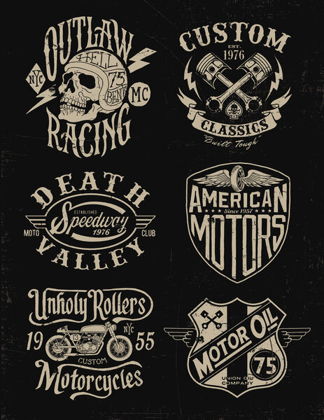 One color vintage motorcycle graphic set