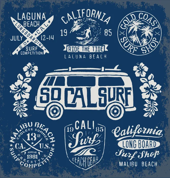 Conjunto de gráficos y emblemas de surf vintage — Vector de stock