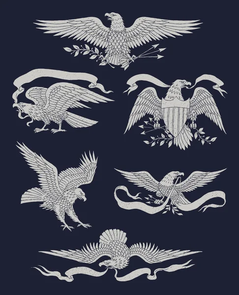 Hand Drawn Vintage Eagle Vector Set — Stock Vector