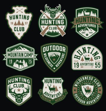 Hunting and Outdoor themed badges and emblem collection clipart