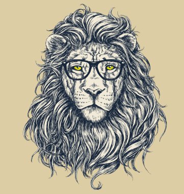 Hipster aslan illüstrasyon vektör. Ayrılmış gözlük.