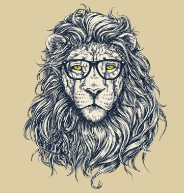 Hipster lion vector illustration. Glasses separated. clipart
