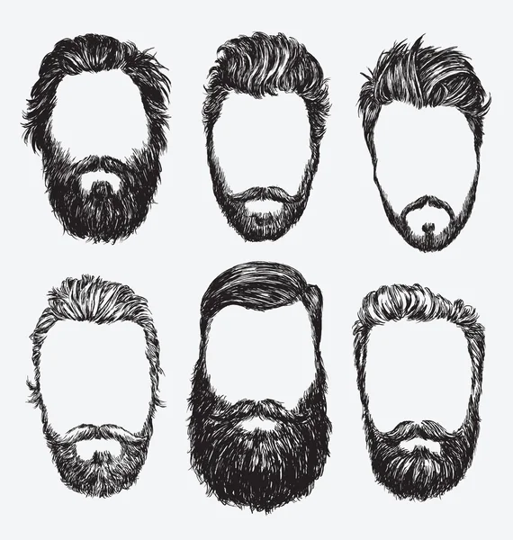 Hipster hair and beards, fashion vector illustration set. — Stock Vector